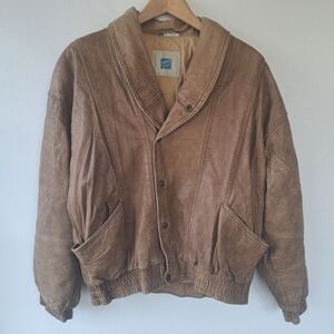 Vintage Tannery West Leather Jacket Mens Large Brown Biker Motorcycle Bomber 80s